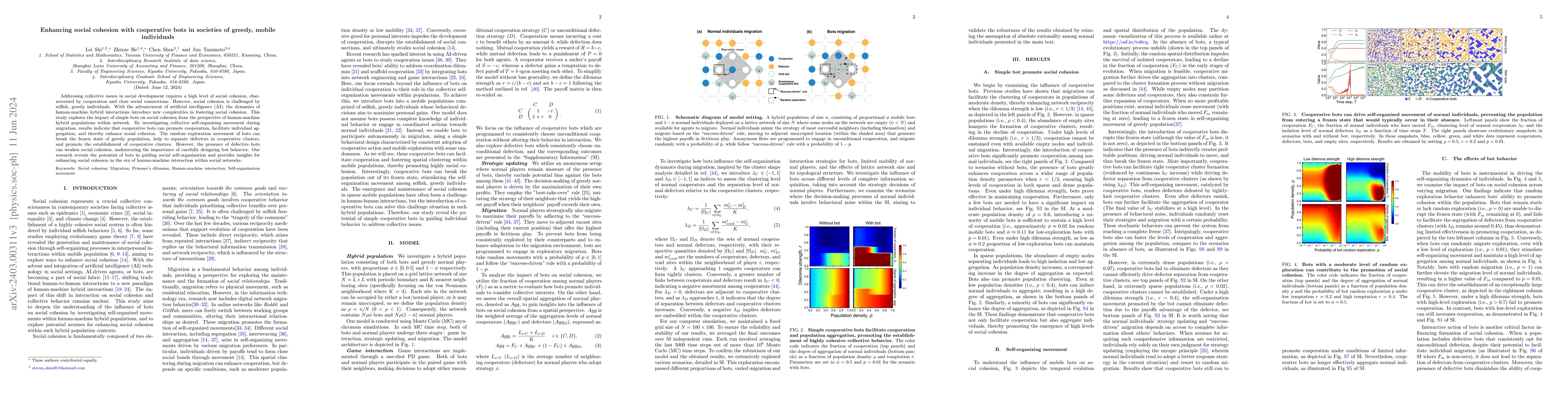 Thumbnail for Enhancing social cohesion with cooperative bots in societies of greedy,
  mobile individuals