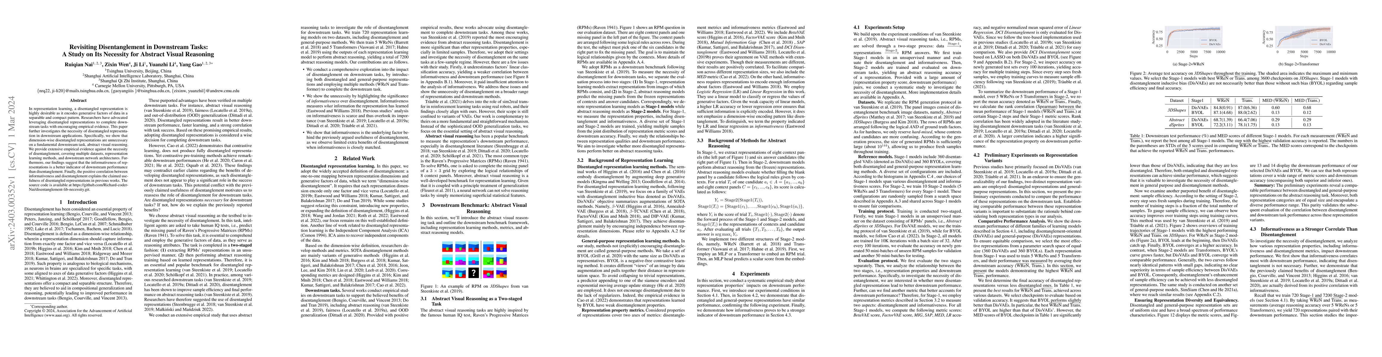 Thumbnail for Revisiting Disentanglement in Downstream Tasks: A Study on Its Necessity
  for Abstract Visual Reasoning