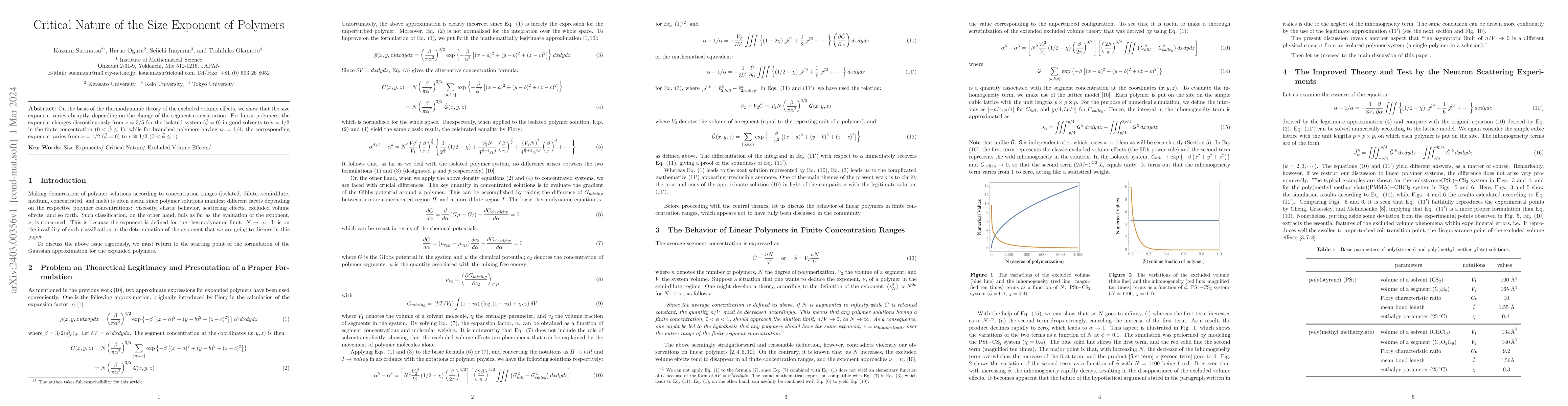 Thumbnail for Critical Nature of the Size Exponent of Polymers