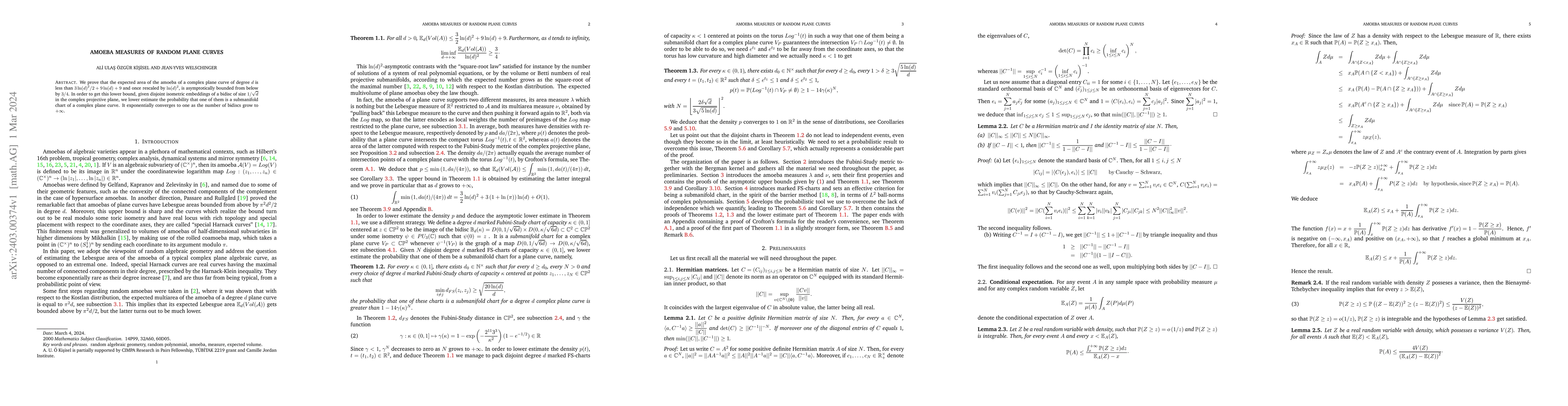 Thumbnail for Amoeba Measures of Random Plane Curves