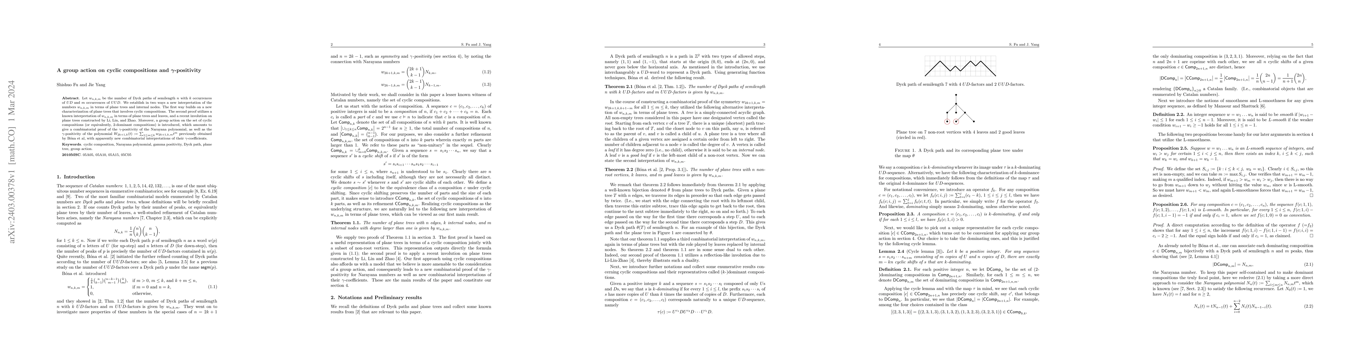 Thumbnail for A group action on cyclic compositions and $\gamma$-positivity