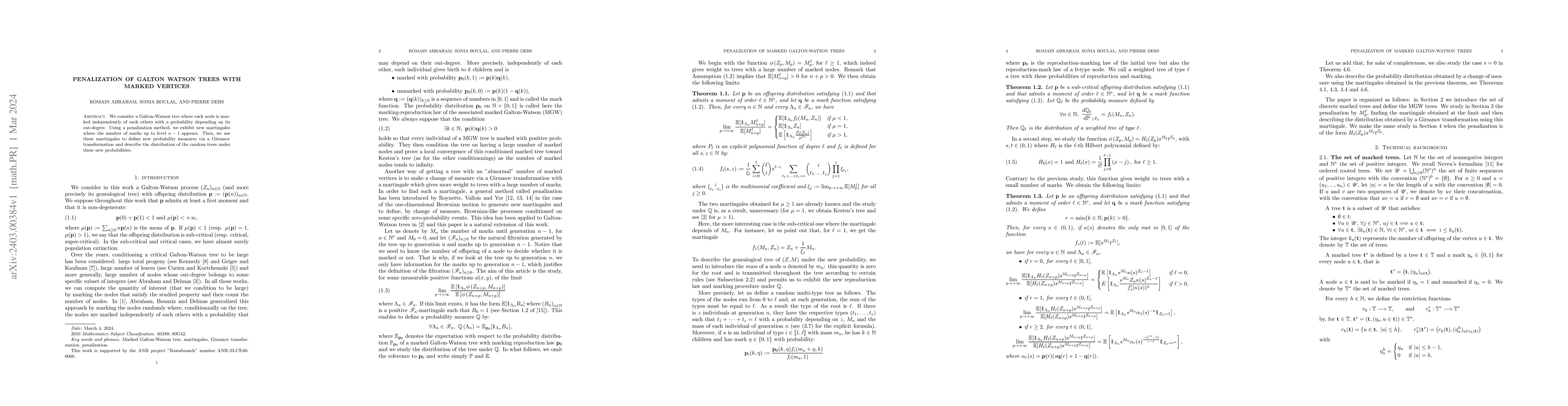 Thumbnail for Penalization of Galton Watson trees with marked vertices