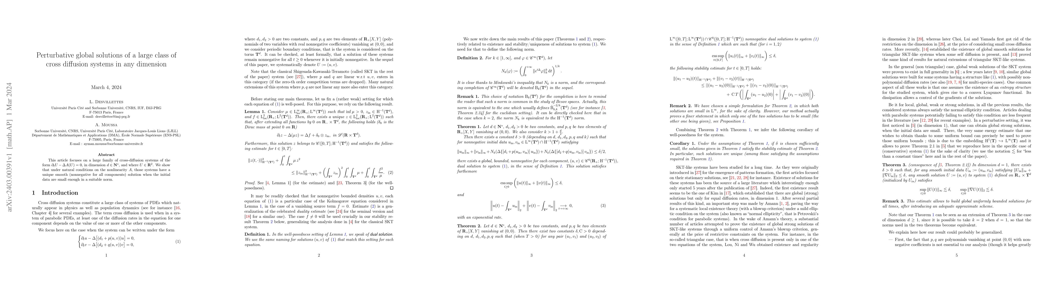 Thumbnail for Perturbative global solutions of a large class of cross diffusion
  systems in any dimension