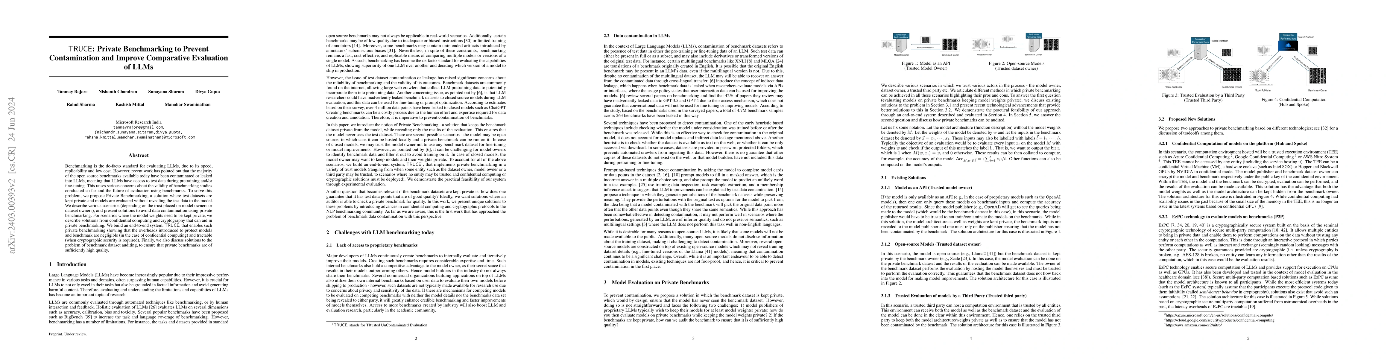 Thumbnail for TRUCE: Private Benchmarking to Prevent Contamination and Improve
  Comparative Evaluation of LLMs