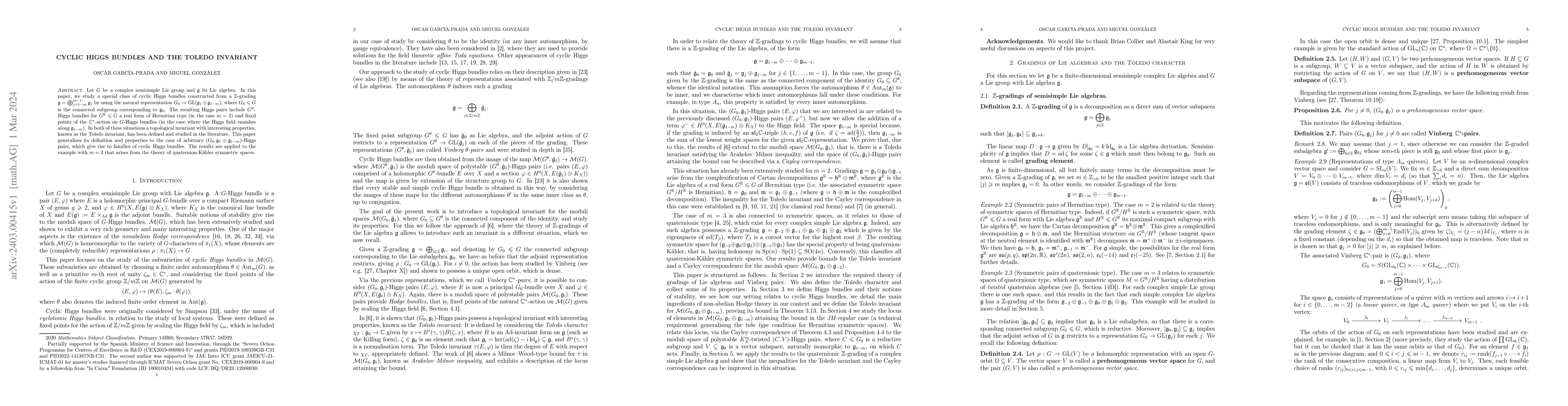 Thumbnail for Cyclic Higgs bundles and the Toledo invariant