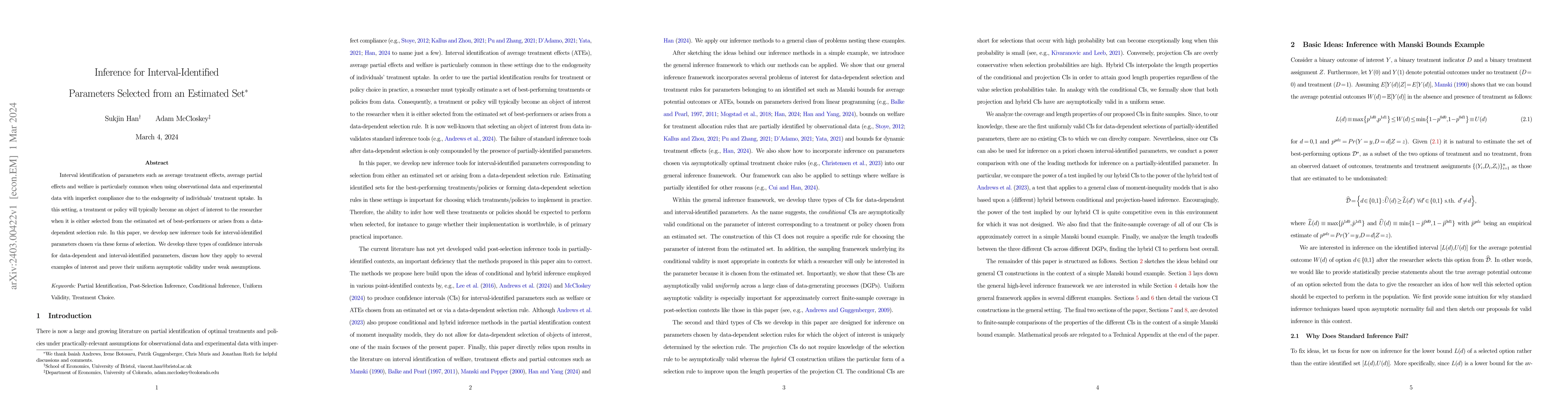 Thumbnail for Inference for Interval-Identified Parameters Selected from an Estimated
  Set