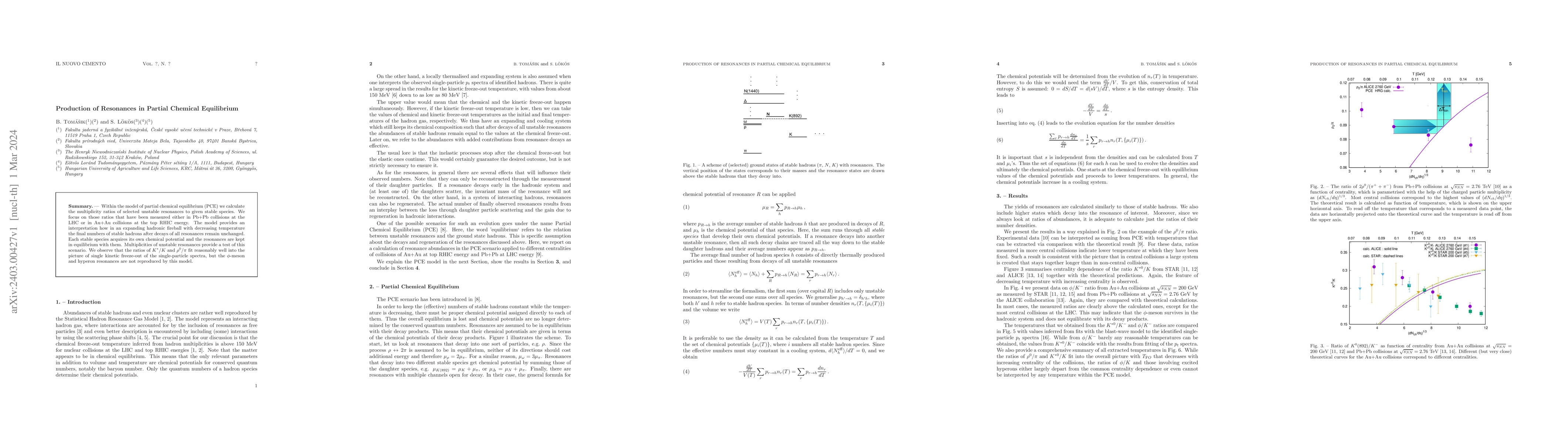 Thumbnail for Production of Resonances in Partial Chemical Equilibrium