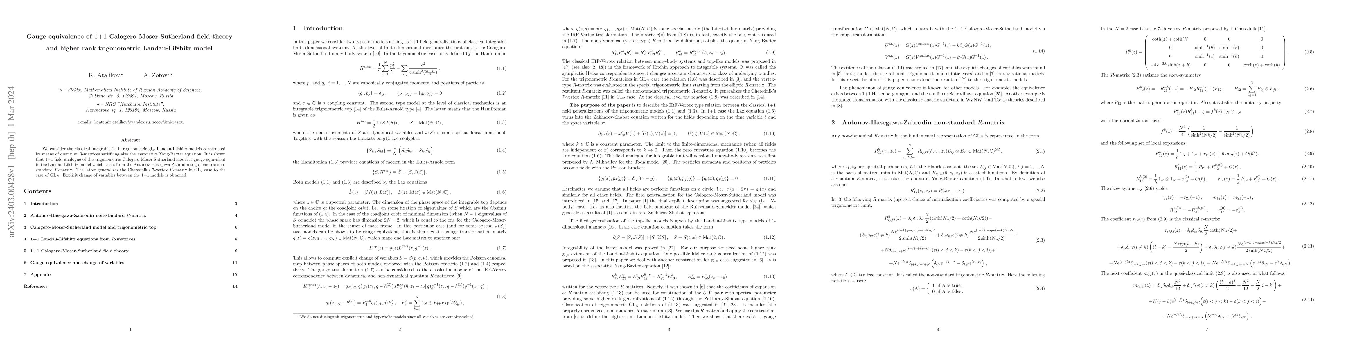 Thumbnail for Gauge equivalence of 1+1 Calogero-Moser-Sutherland field theory and
  higher rank trigonometric Landau-Lifshitz model