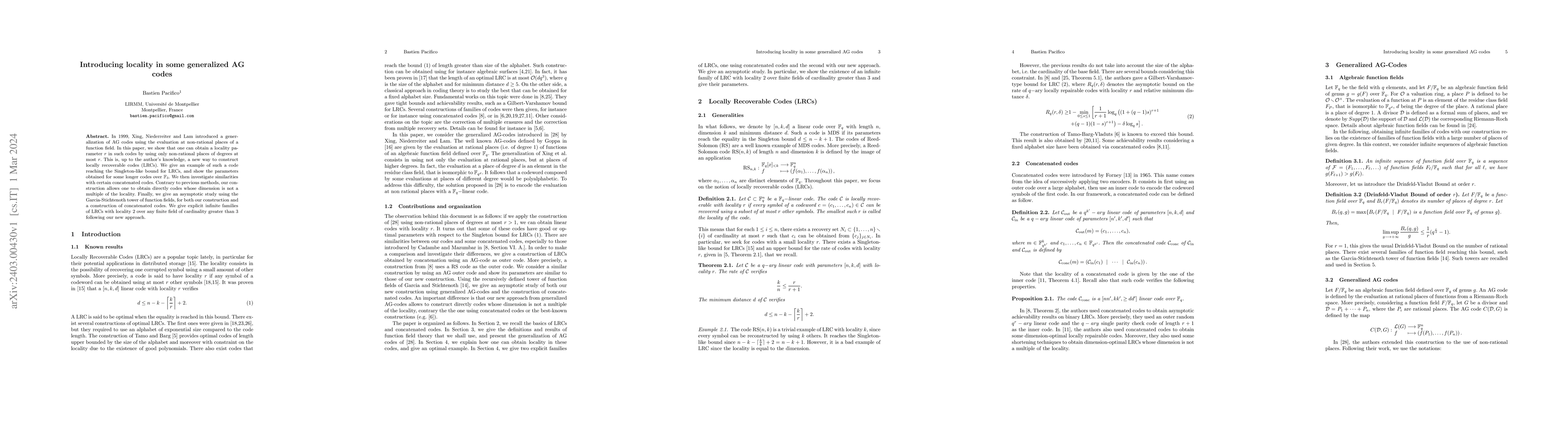 Thumbnail for Introducing locality in some generalized AG codes