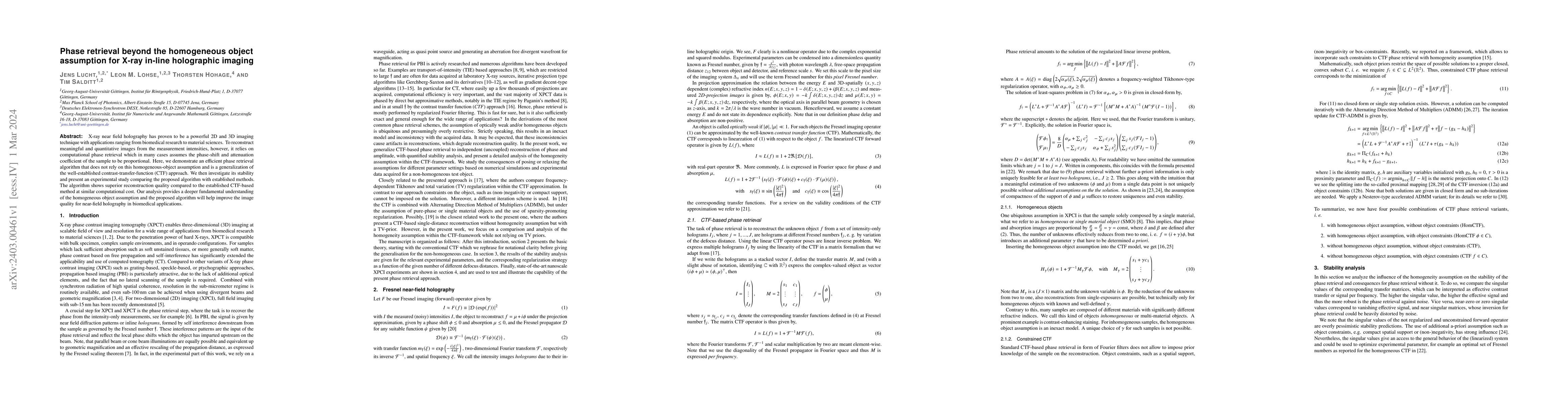 Thumbnail for Phase retrieval beyond the homogeneous object assumption for X-ray
  in-line holographic imaging