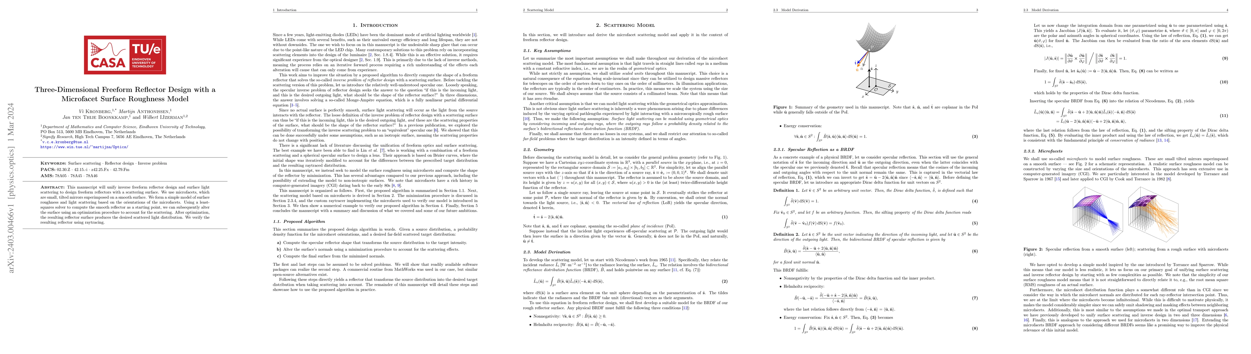 Thumbnail for Three-Dimensional Freeform Reflector Design with a Microfacet Surface
  Roughness Model