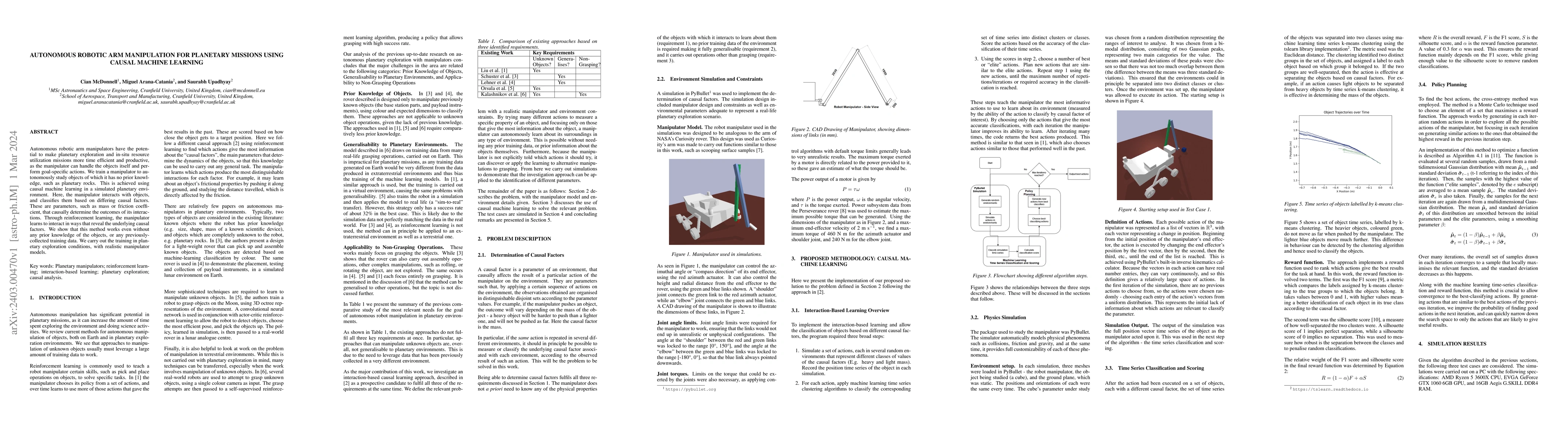 Thumbnail for Autonomous Robotic Arm Manipulation for Planetary Missions using Causal
  Machine Learning