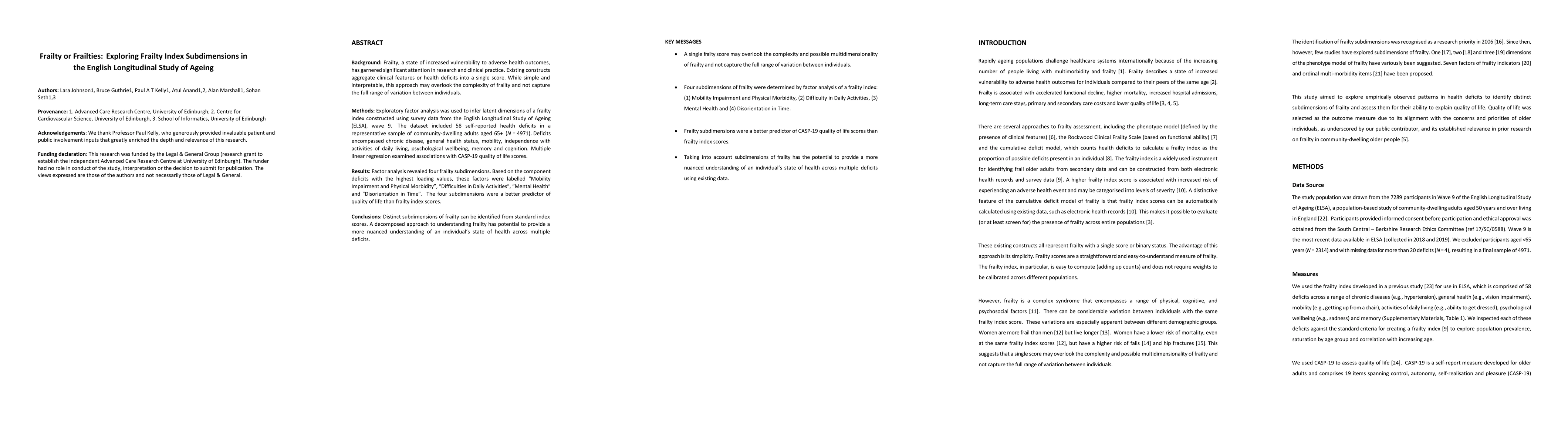 Thumbnail for Frailty or Frailties: Exploring Frailty Index Subdimensions in the
  English Longitudinal Study of Ageing