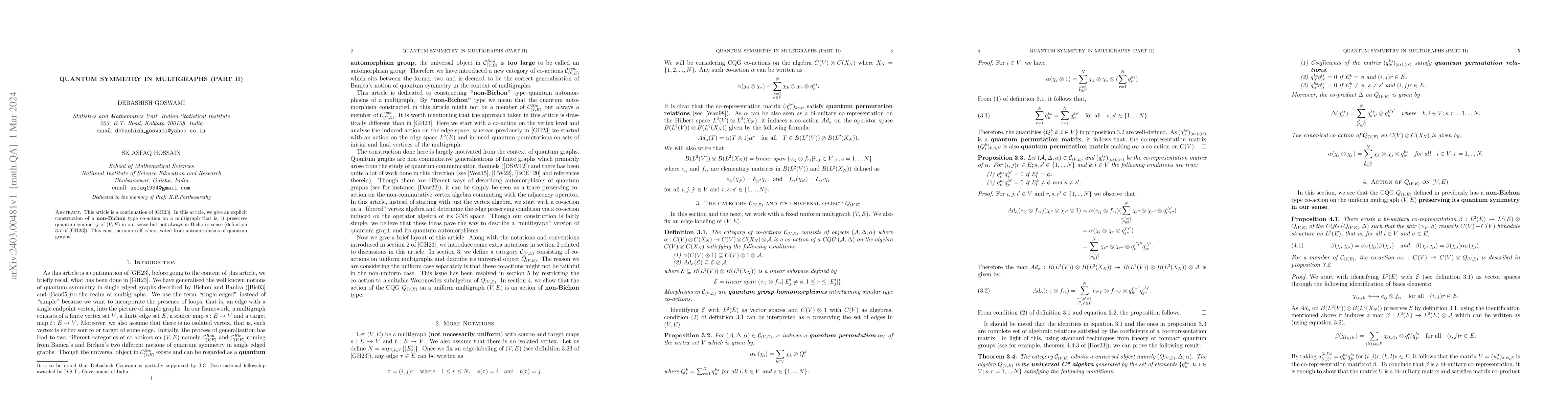 Thumbnail for Quantum symmetry in multigraphs (part II)