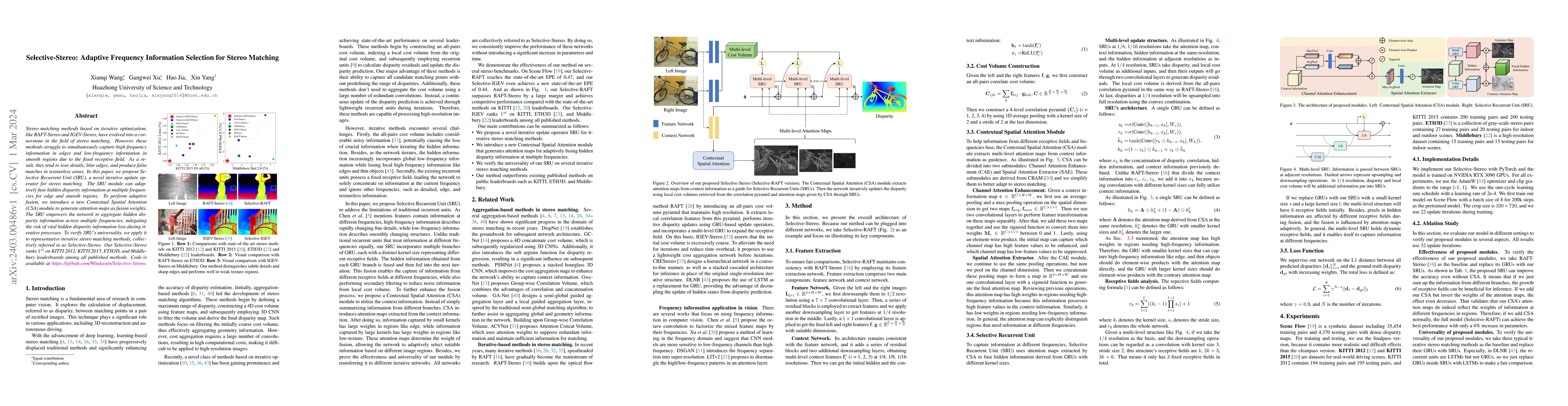 Thumbnail for Selective-Stereo: Adaptive Frequency Information Selection for Stereo
  Matching
