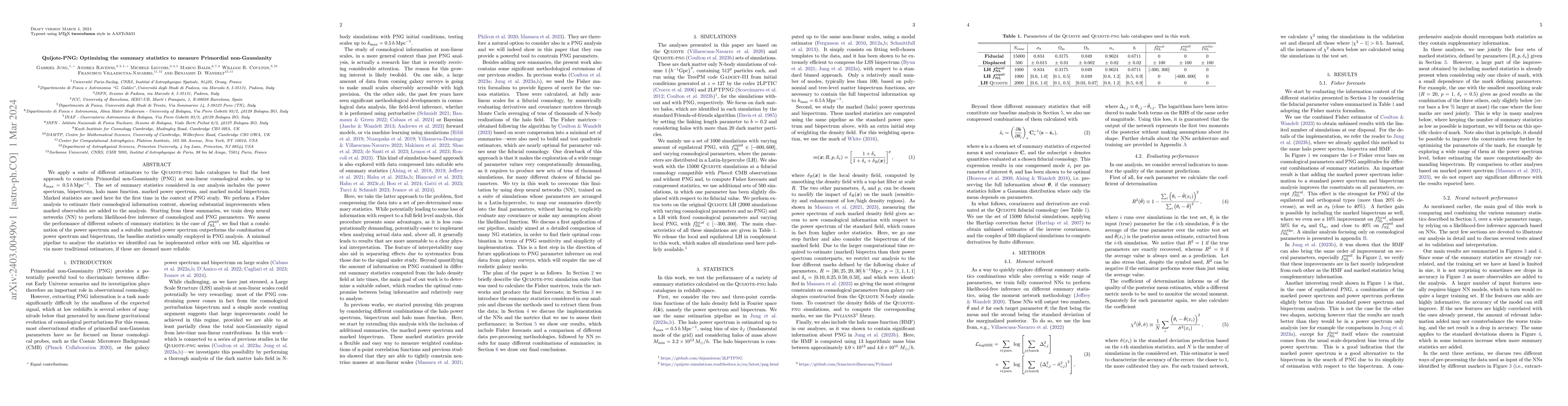 Thumbnail for Quijote-PNG: Optimizing the summary statistics to measure Primordial
  non-Gaussianity
