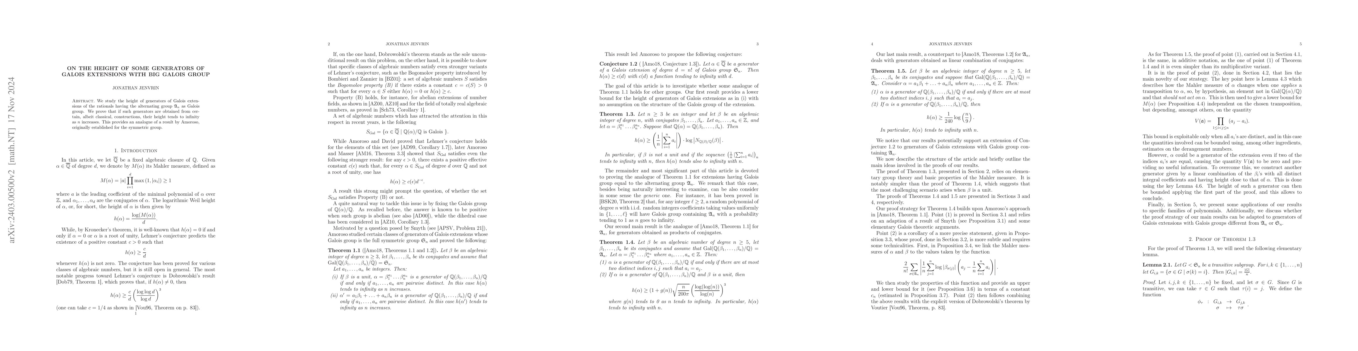 Thumbnail for On the height of some generators of galois extensions with big galois
  group