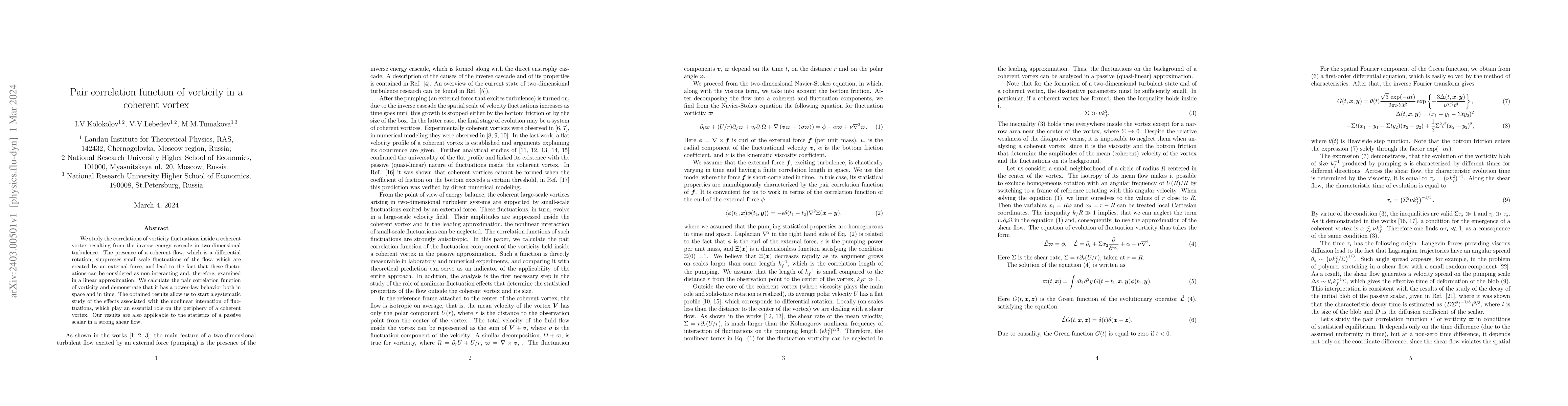 Thumbnail for Pair correlation function of vorticity in a coherent vortex