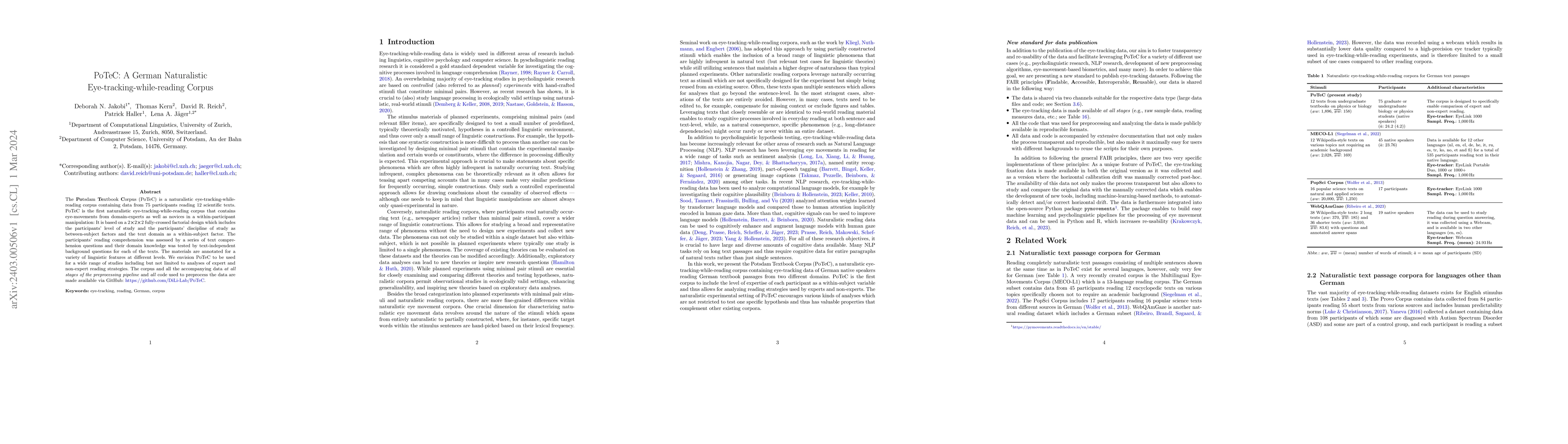 Thumbnail for PoTeC: A German Naturalistic Eye-tracking-while-reading Corpus