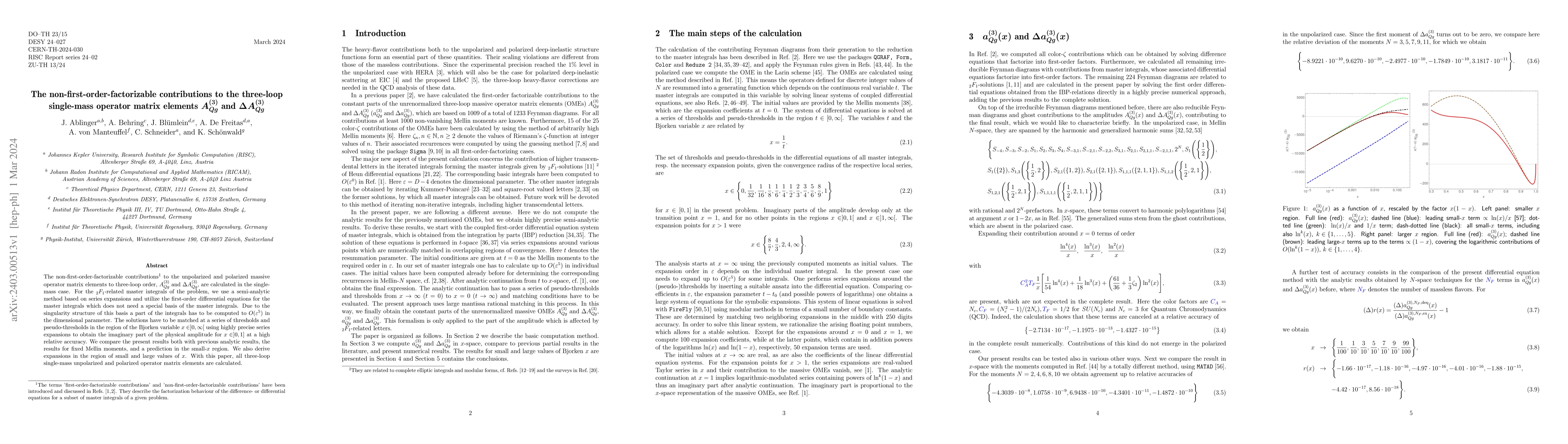 Thumbnail for The non-first-order-factorizable contributions to the three-loop
  single-mass operator matrix elements $A_{Qg}^{(3)}$ and $\Delta A_{Qg}^{(3)}$