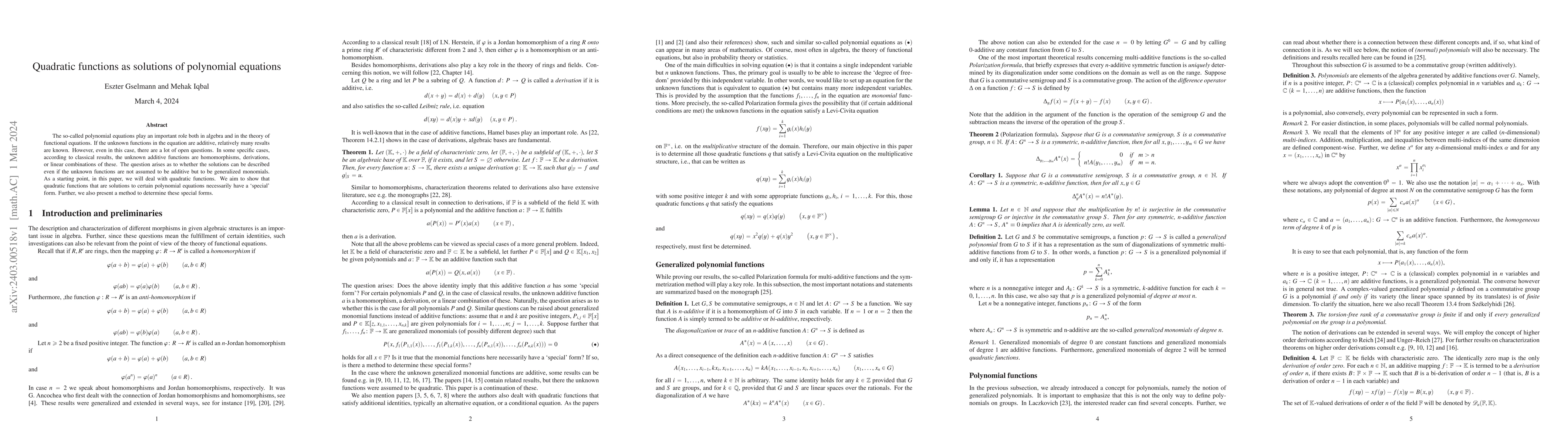 Thumbnail for Quadratic functions as solutions of polynomial equations