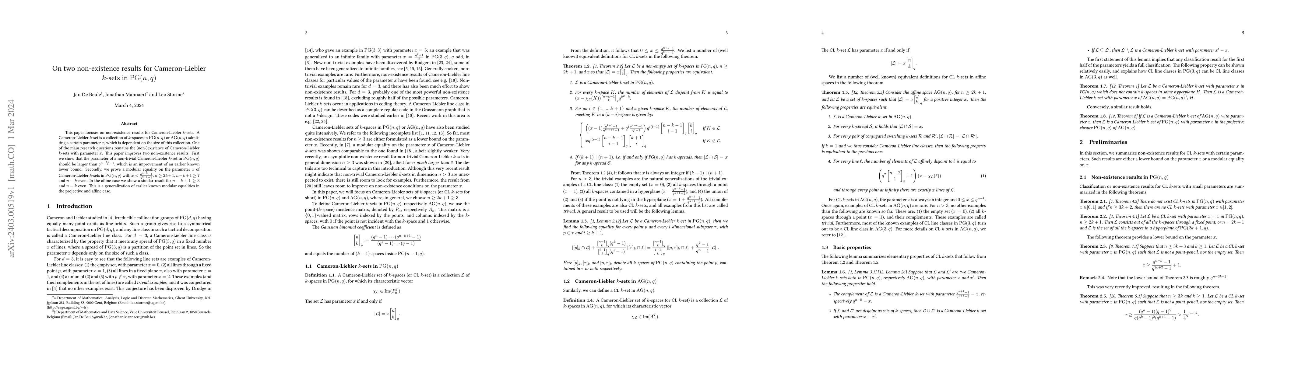 Thumbnail for On two non-existence results for Cameron-Liebler $k$-sets in
  $\mathrm{PG}(n,q)$