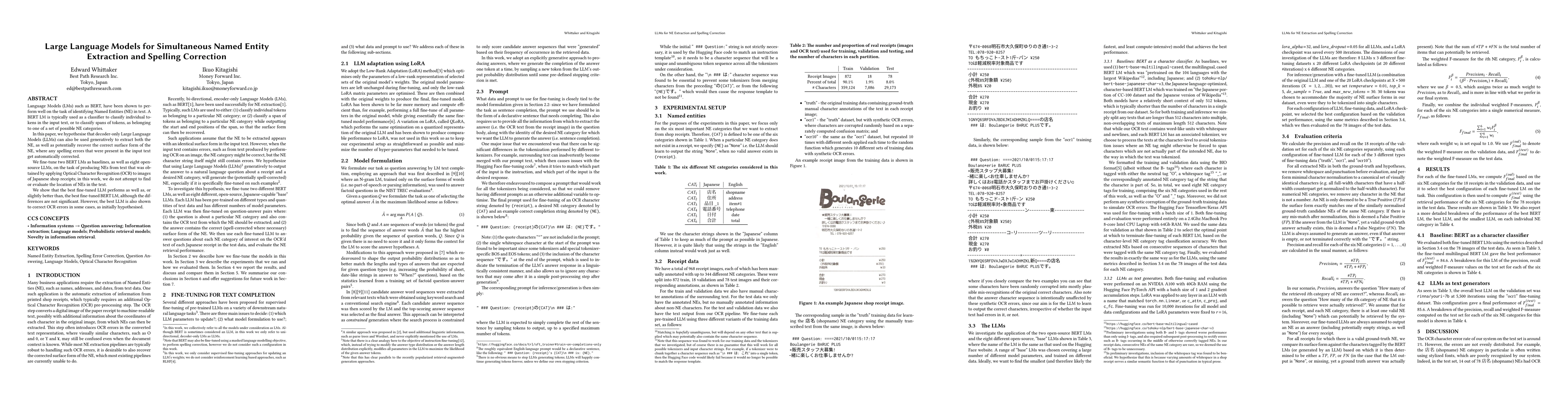 Thumbnail for Large Language Models for Simultaneous Named Entity Extraction and
  Spelling Correction