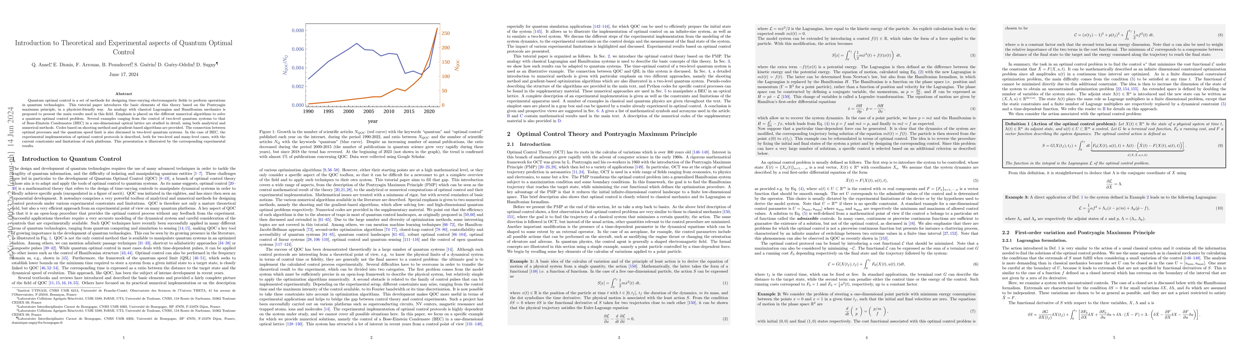Thumbnail for Introduction to Theoretical and Experimental aspects of Quantum Optimal
  Control