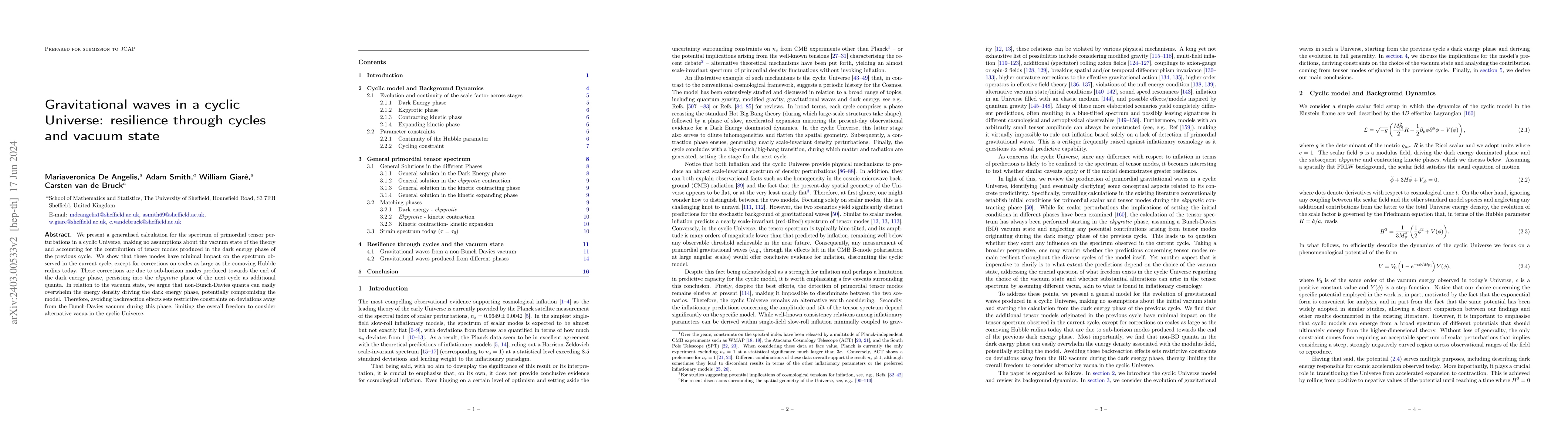 Thumbnail for Gravitational waves in a cyclic Universe: resilience through cycles and
  vacuum state