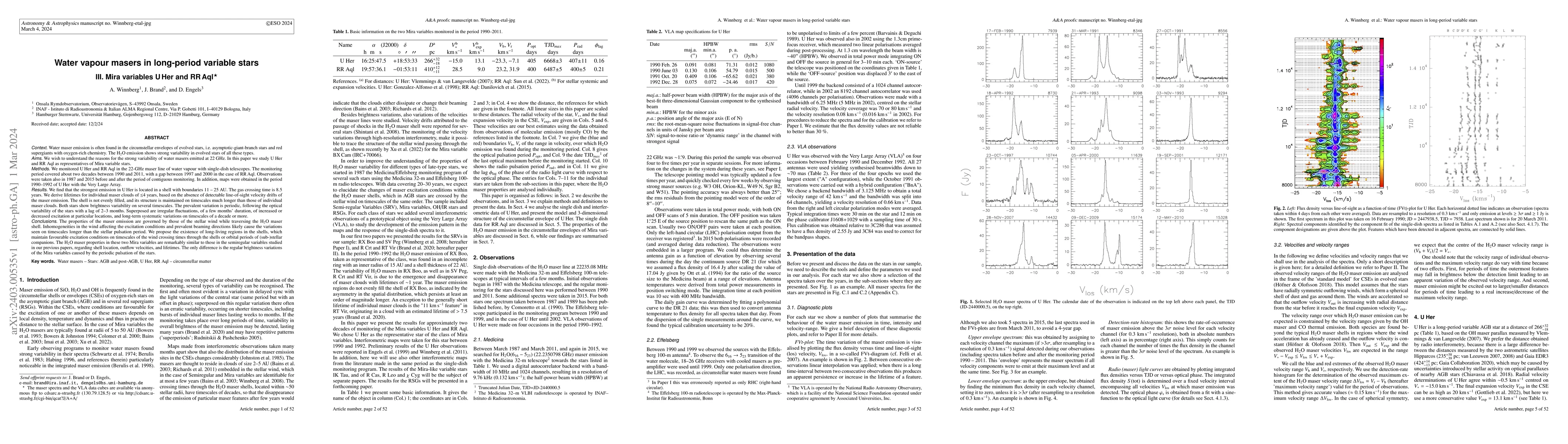 Thumbnail for Water vapour masers in long-period variable stars III. Mira variables U
  Her and RR Aql