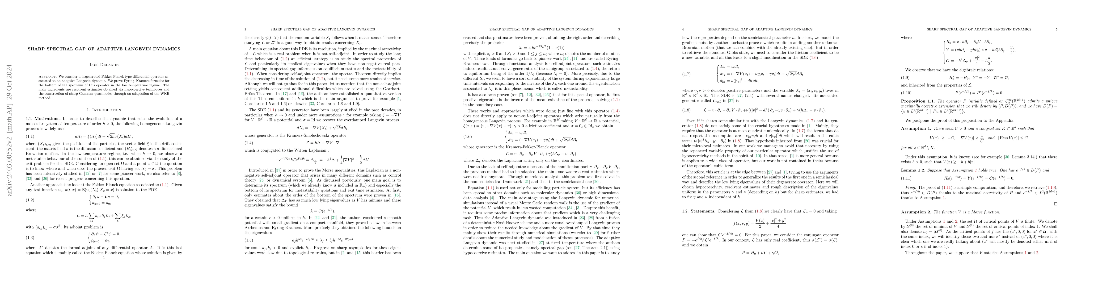 Thumbnail for Sharp spectral gap of adaptive Langevin dynamics
