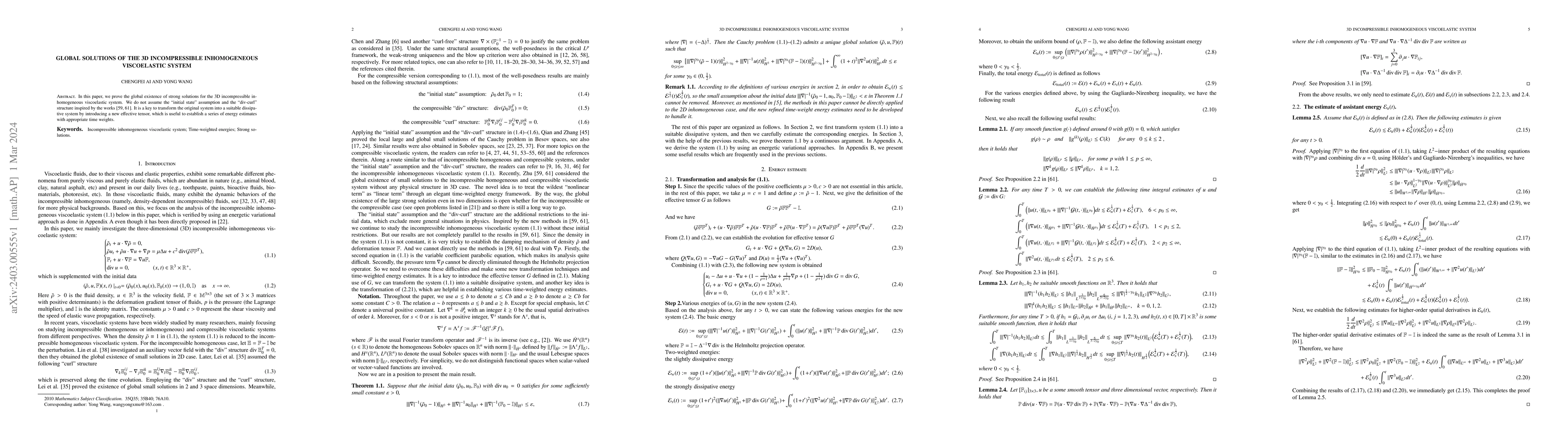 Thumbnail for Global solutions of the 3D incompressible inhomogeneous viscoelastic
  system
