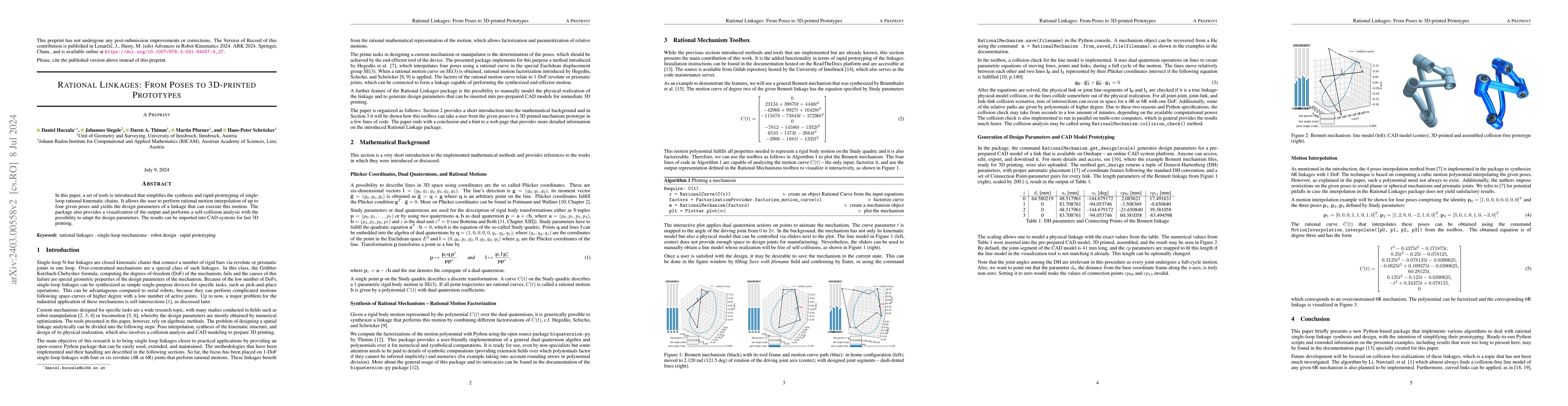 Thumbnail for Rational Linkages: From Poses to 3D-printed Prototypes
