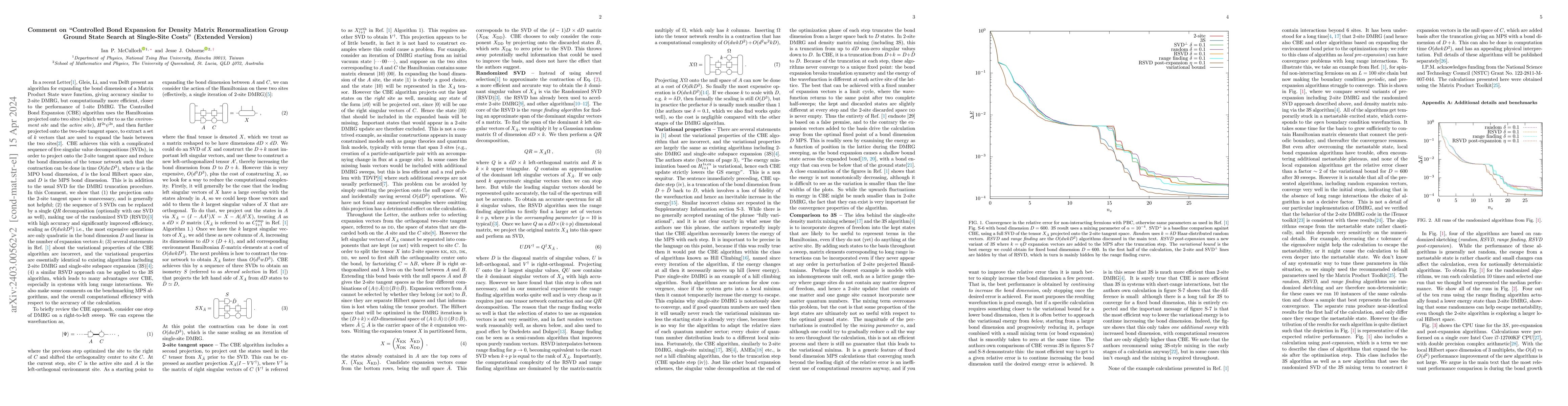 Thumbnail for Comment on "Controlled Bond Expansion for Density Matrix Renormalization
  Group Ground State Search at Single-Site Costs" (Extended Version)