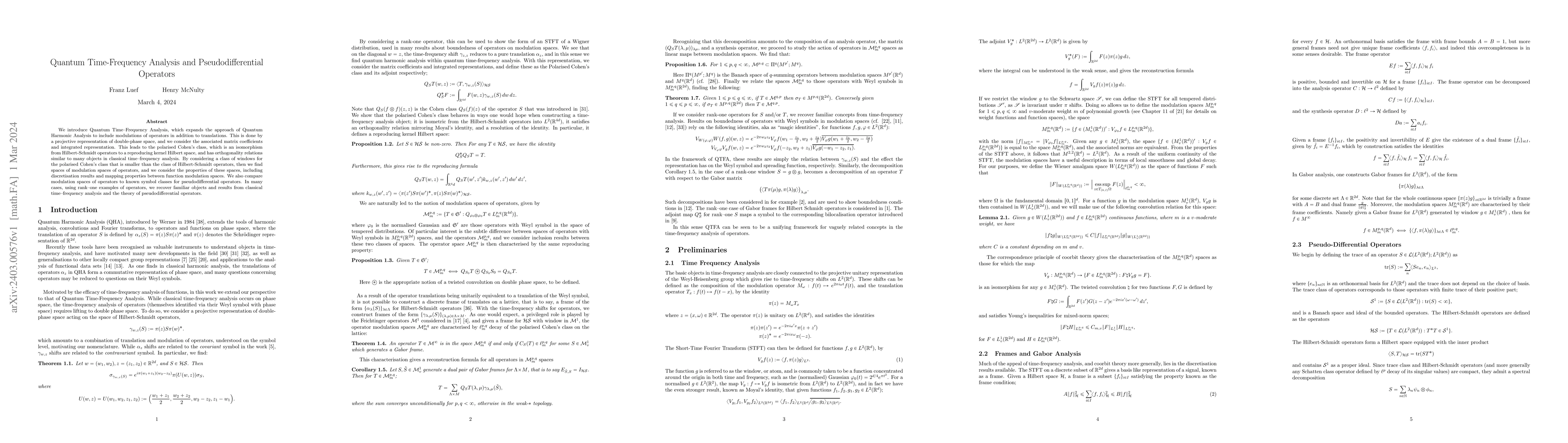 Thumbnail for Quantum Time-Frequency Analysis and Pseudodifferential Operators