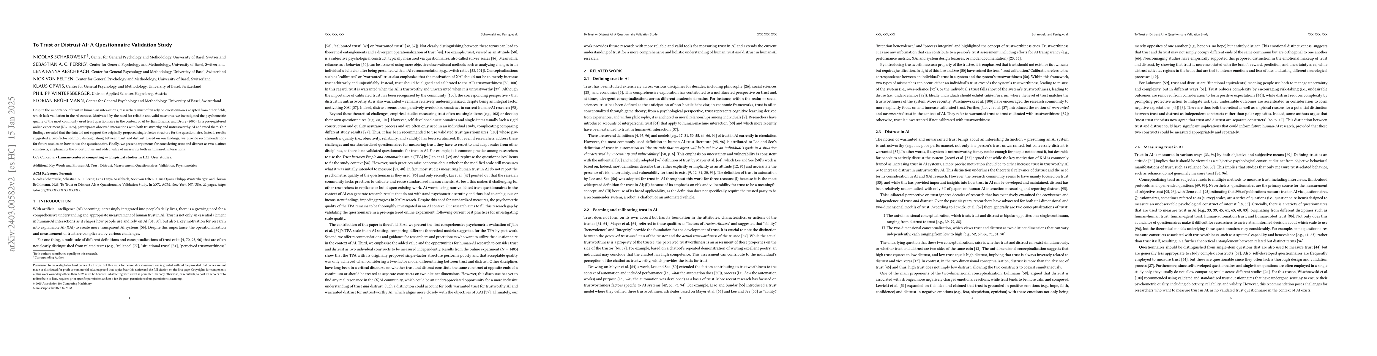 Thumbnail for To Trust or Distrust Trust Measures: Validating Questionnaires for Trust
  in AI