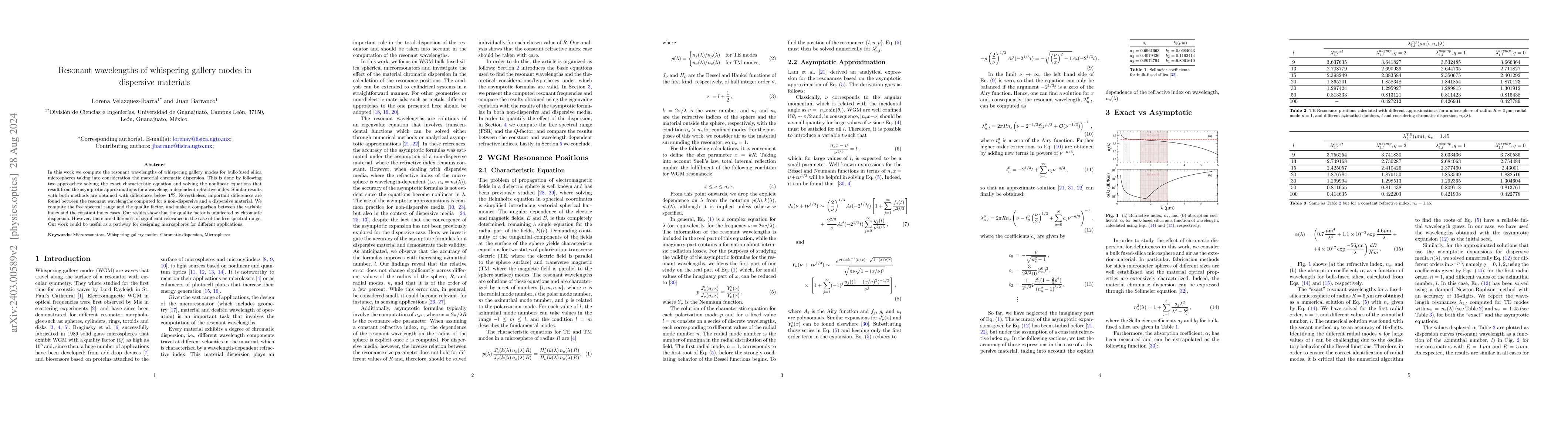 Thumbnail for Resonant wavelengths of whispering gallery modes with a variable
  refractive index