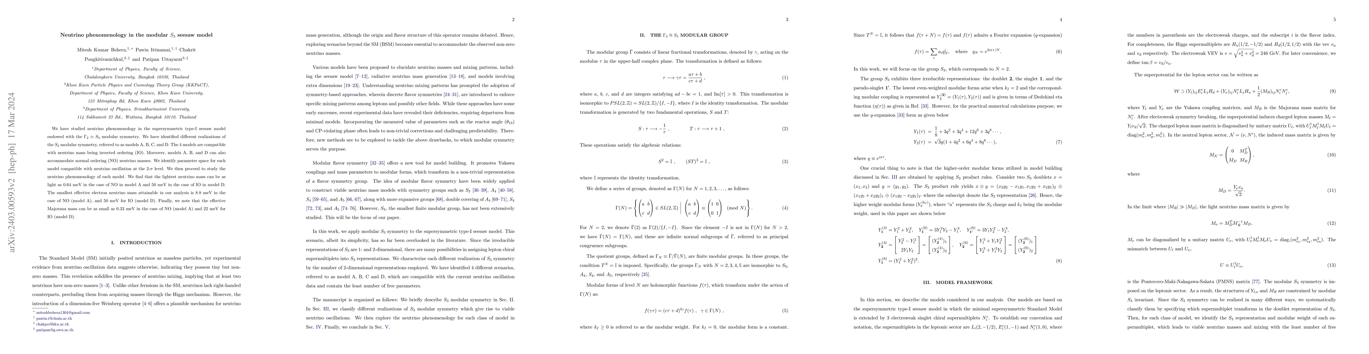 Thumbnail for Neutrino phenomenology in the modular $S_3$ seesaw model