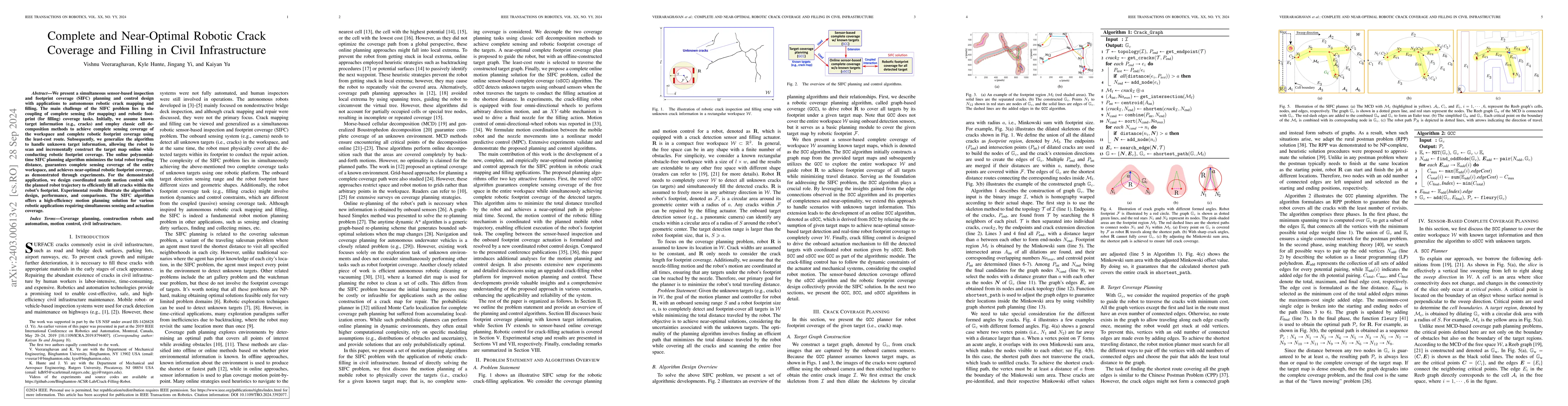 Thumbnail for Complete and Near-Optimal Robotic Crack Coverage and Filling in Civil
  Infrastructure