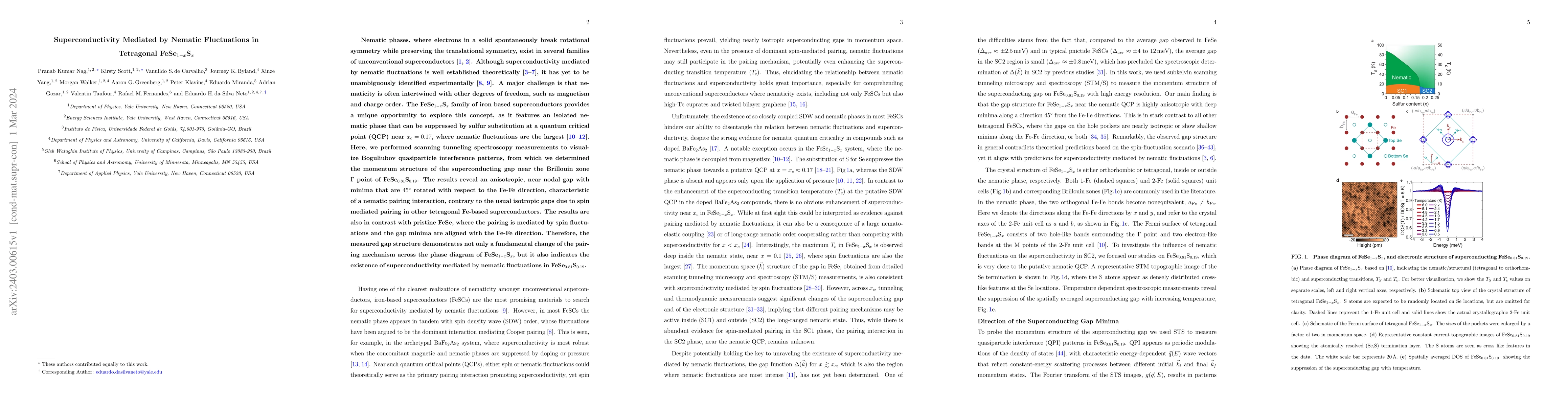 Thumbnail for Superconductivity Mediated by Nematic Fluctuations in Tetragonal
  $\textrm{Fe}\textrm{Se}_{1-x}\textrm{S}_{x}$