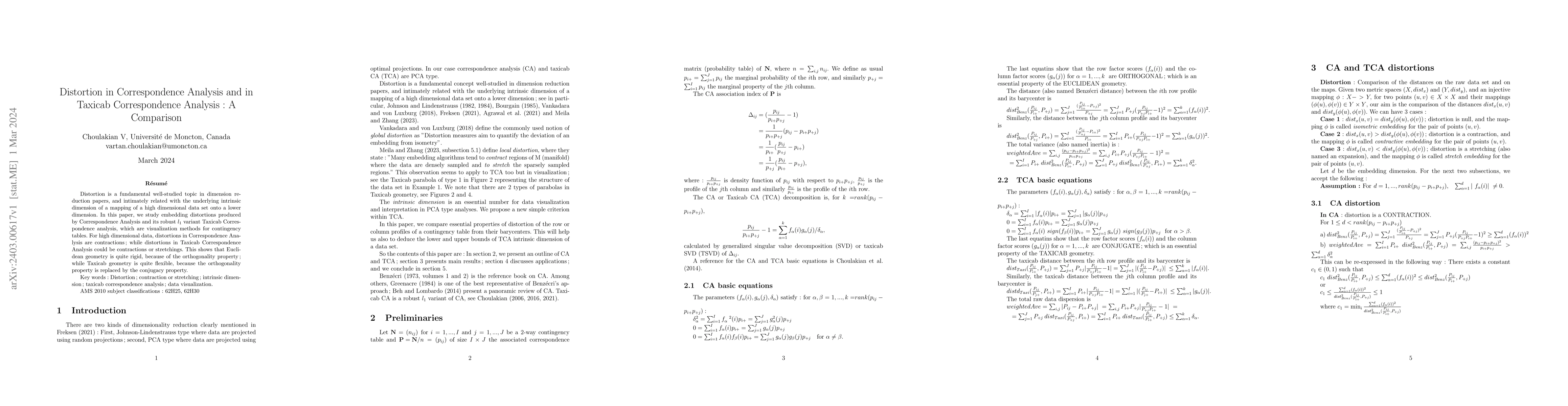 Thumbnail for Distortion in Correspondence Analysis and in Taxicab Correspondence
  Analysis: A Comparison