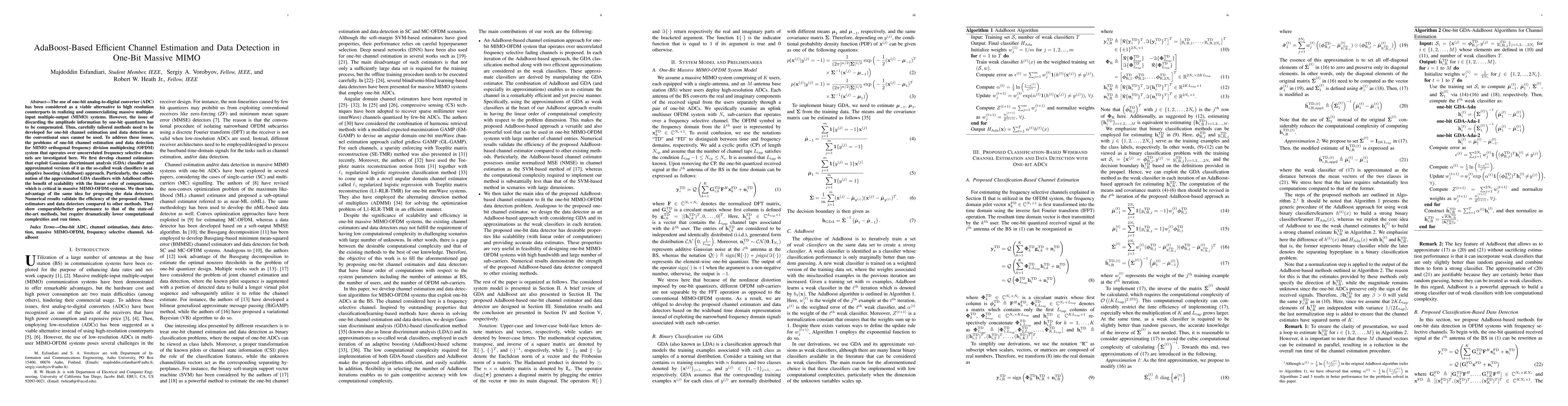 Thumbnail for AdaBoost-Based Efficient Channel Estimation and Data Detection in
  One-Bit Massive MIMO