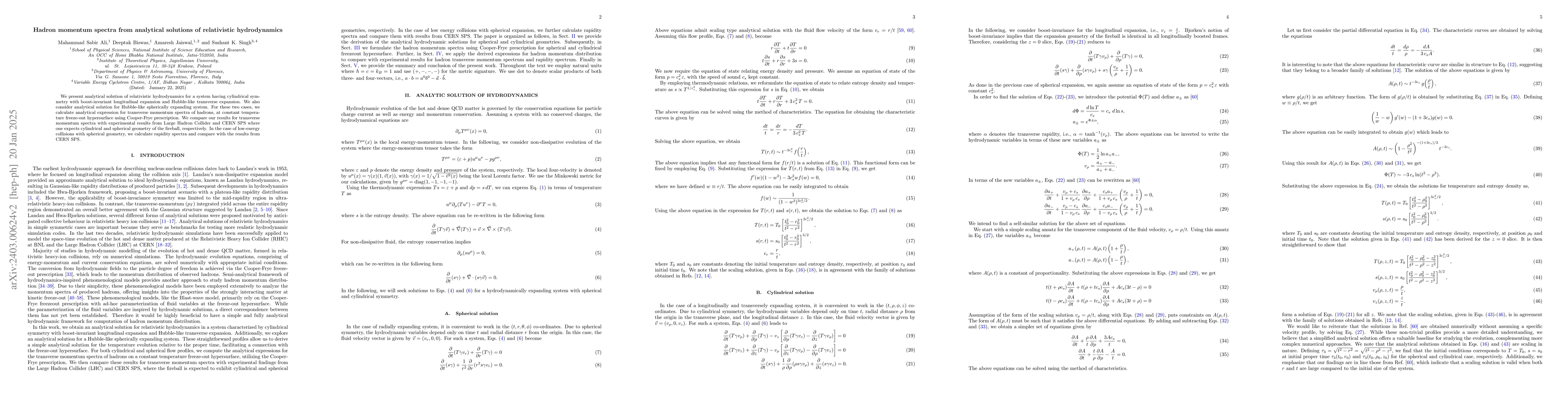 Thumbnail for Hadron momentum spectra from analytical solutions of relativistic
  hydrodynamics
