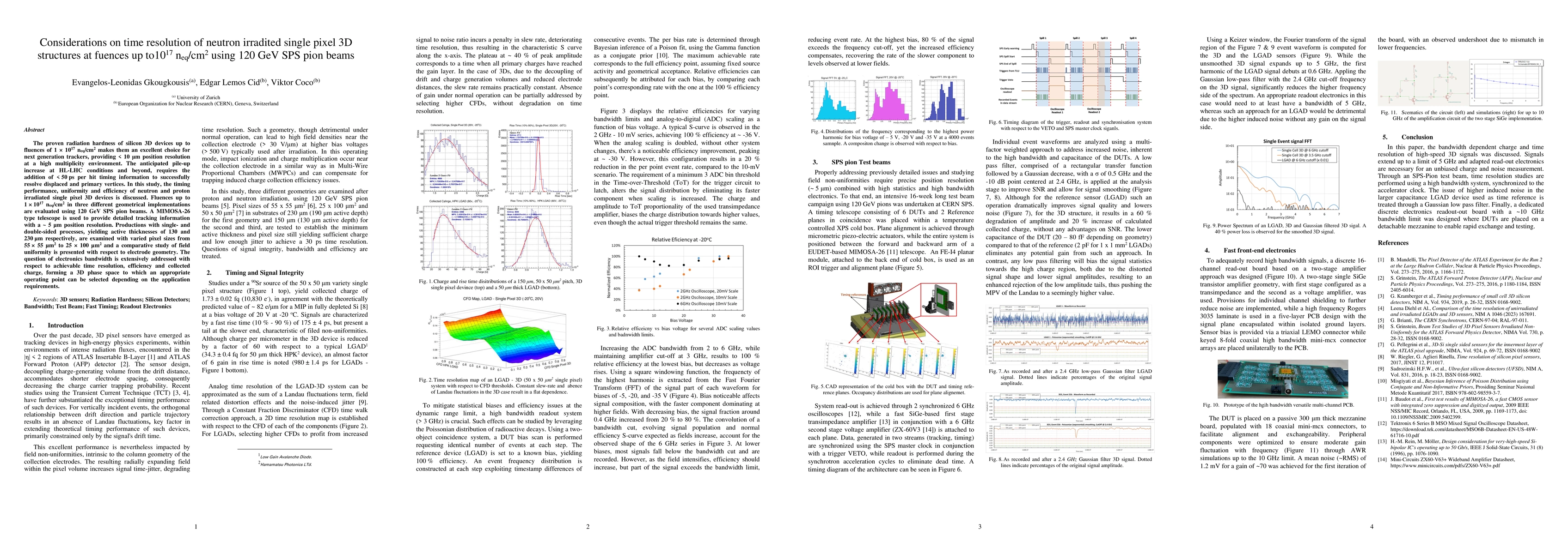 Thumbnail for Considerations on time resolution of neutron irradiated single pixel 3D
  structures at fuences up to $10^{17}$ n$_{eq}$/cm$^{2}$ using 120 GeV SPS
  pion beams