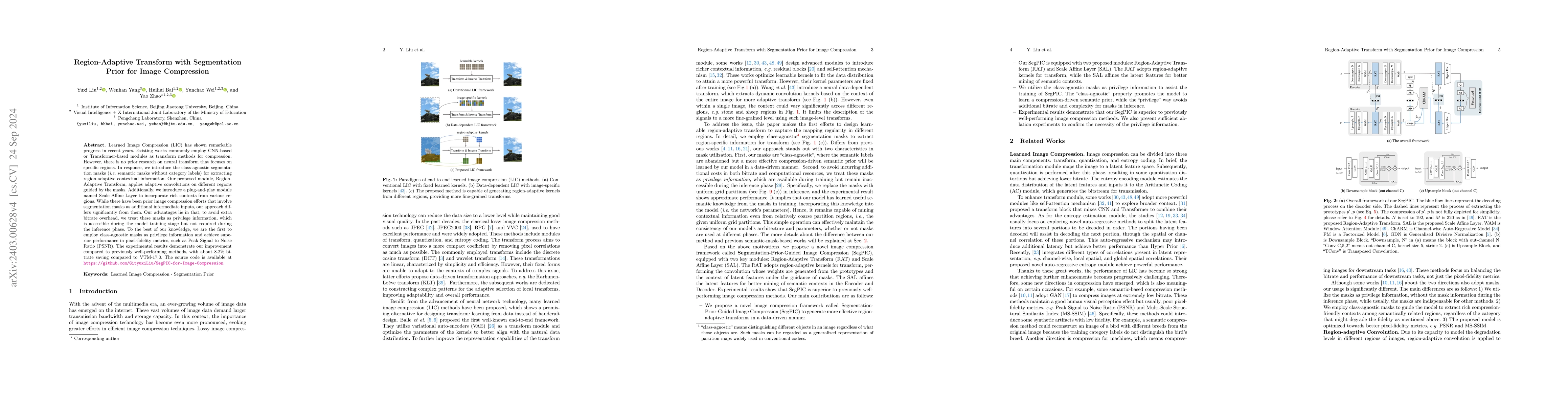 Thumbnail for Region-Adaptive Transform with Segmentation Prior for Image Compression