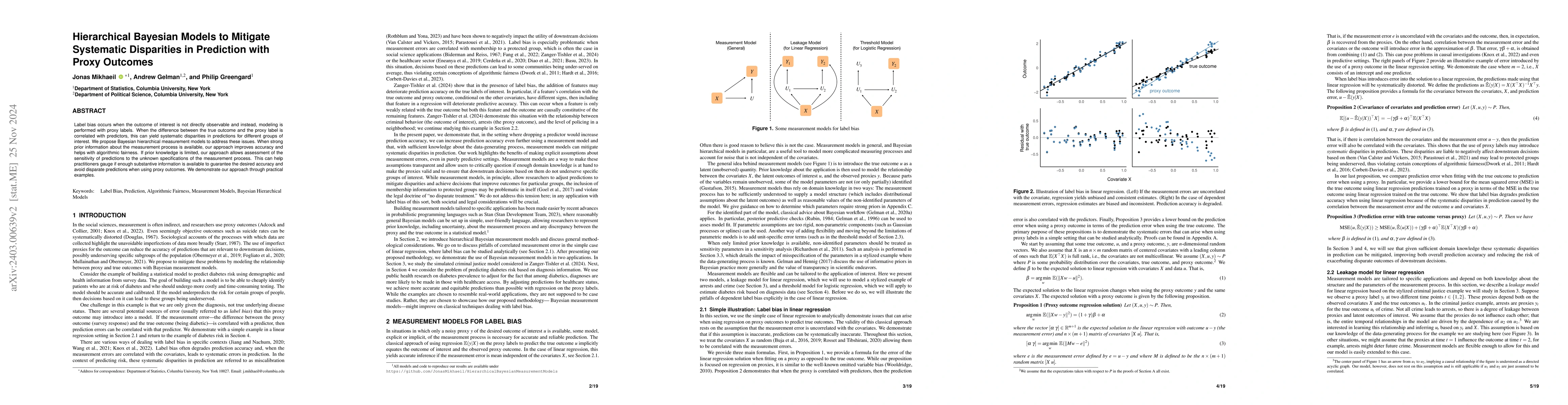 Thumbnail for Hierarchical Bayesian Models to Mitigate Systematic Disparities in
  Prediction with Proxy Outcomes