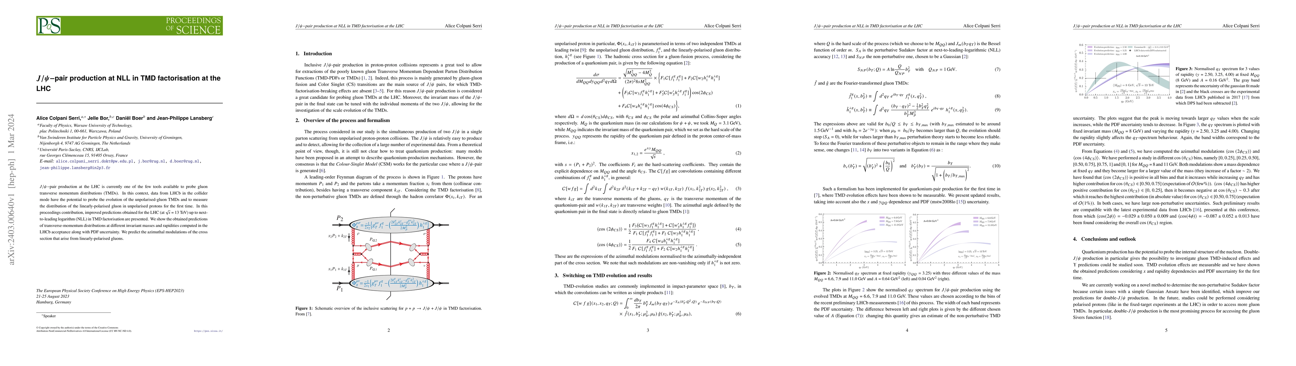 Thumbnail for J/psi-pair production at NLL in TMD factorisation at the LHC