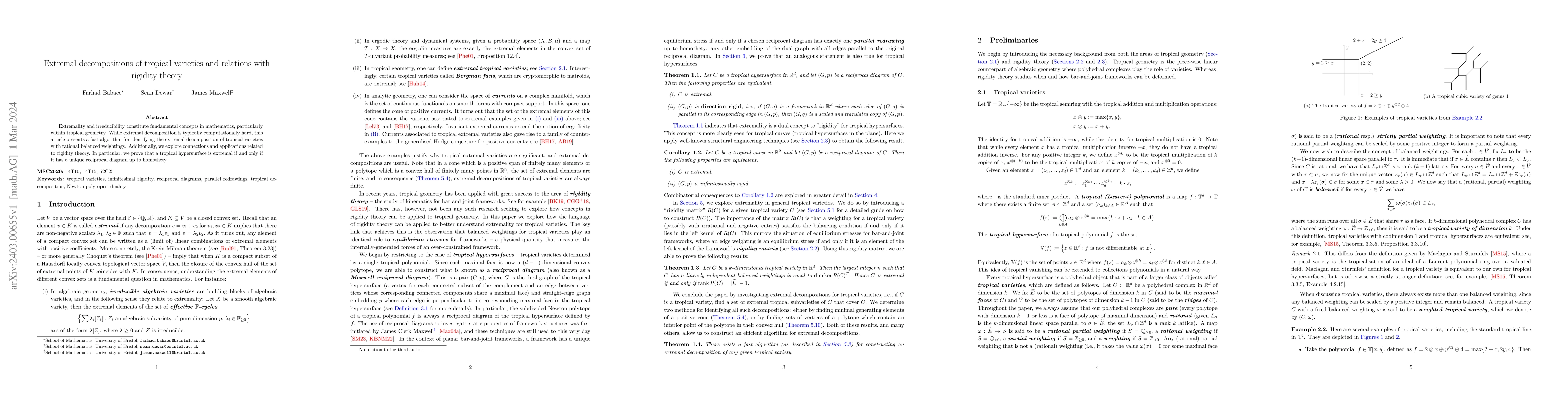 Thumbnail for Extremal decompositions of tropical varieties and relations with
  rigidity theory