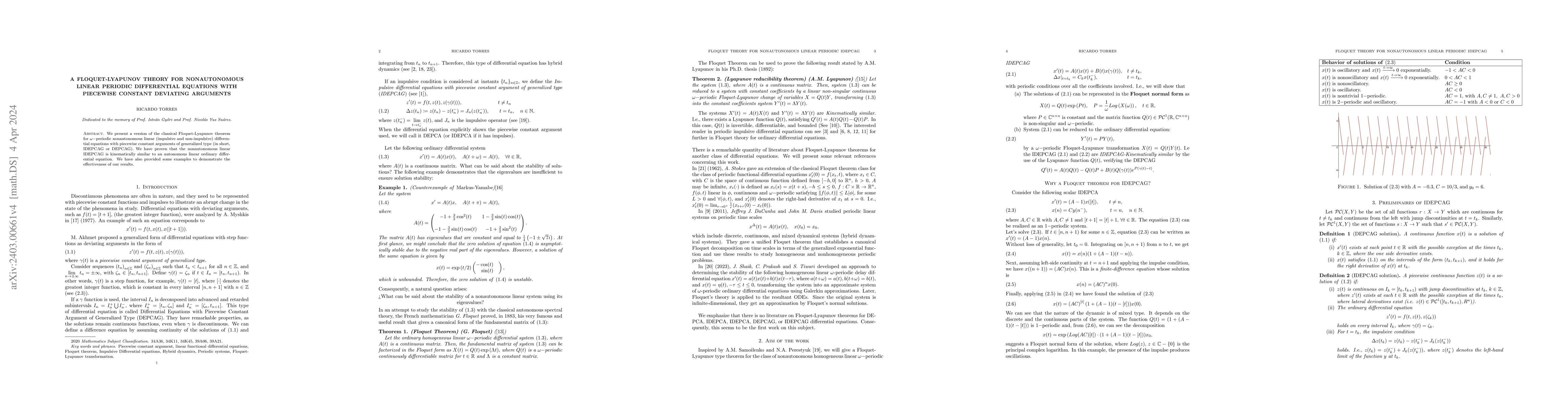 Thumbnail for A Floquet-Lyapunov Theory for nonautonomous linear periodic differential
  equations with piecewise constant deviating arguments