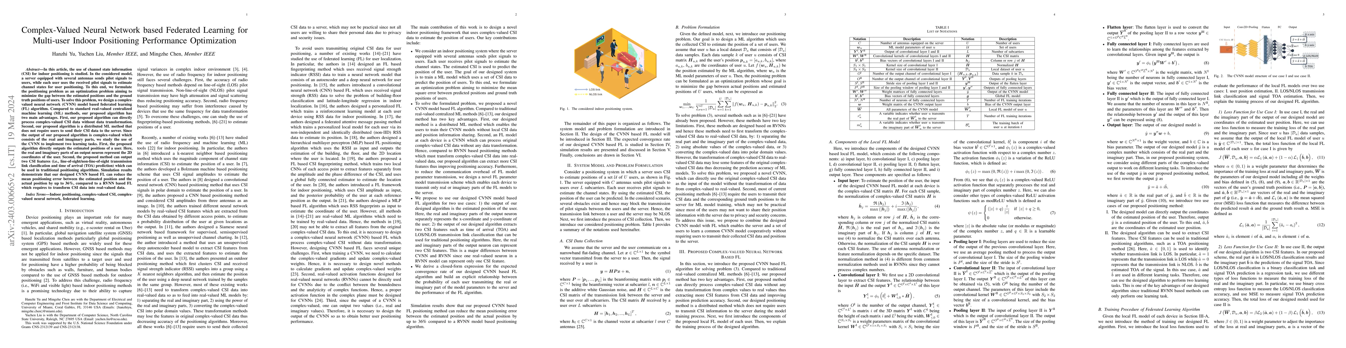 Thumbnail for Complex-Valued Neural Network based Federated Learning for Multi-user
  Indoor Positioning Performance Optimization